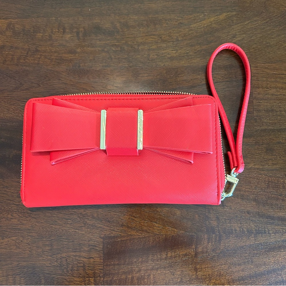 Betsy Johnson Red Bow Clutch/wallet.  Nice condition. 12 slots for cards & coins